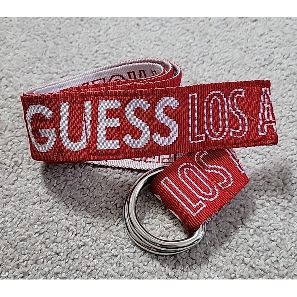 Guess Nylon Belt Lightweight D-ring Red & White Spell-Out‎ Logo